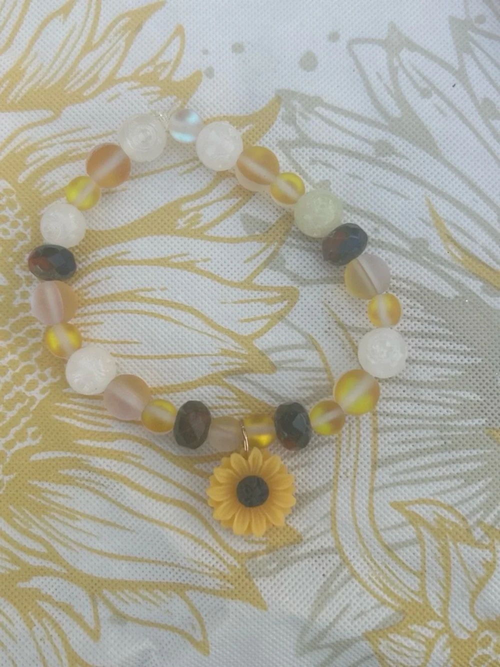 Sunflower Charm Beaded Stretch Bracelet - Yellow
